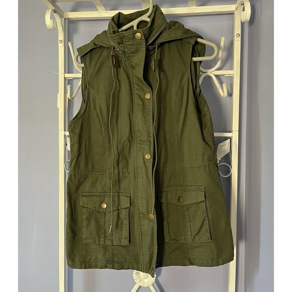 Market & Spruce Jahana Cargo Vest Olive Green M Outdoor Festival Fall - Picture 1 of 10